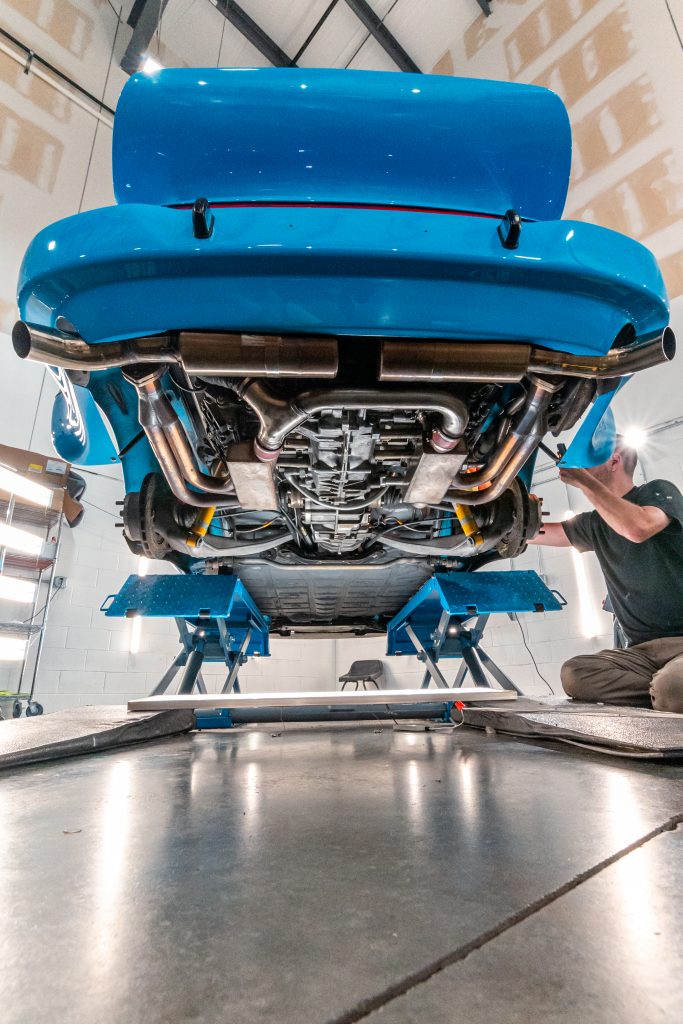 Porsche 911 RSR in Mexico Blue Undercarriage Detail
