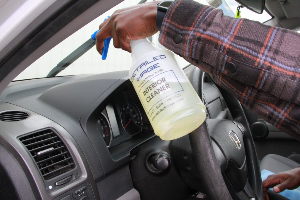 Interior cleaner label on bottle sprayer