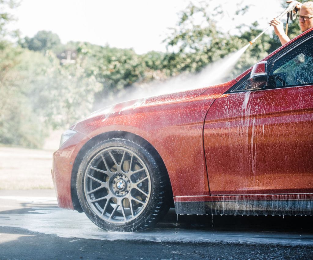 Image of pressure washing Oberk ASP foam afer decontaminated with foam cannon prewash.
