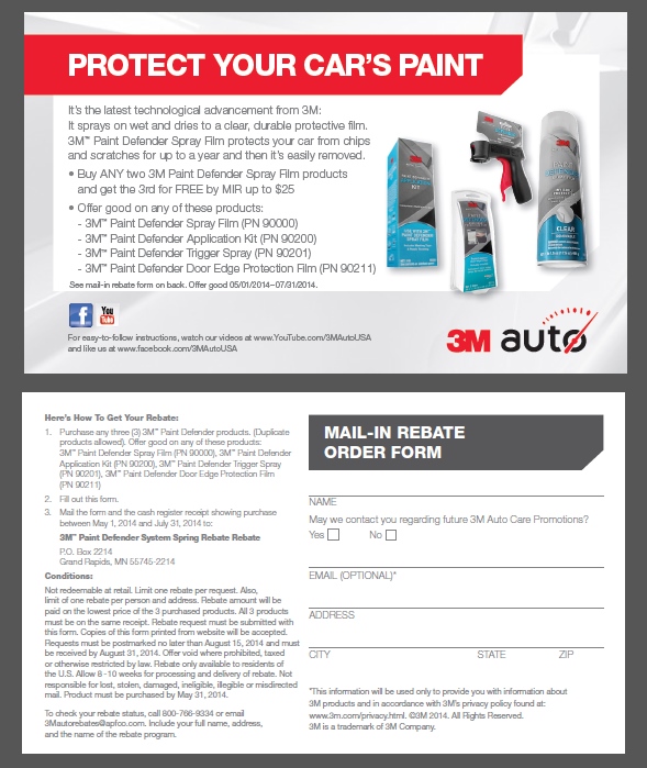 3M Paint Defender Spray Film Rebate Form