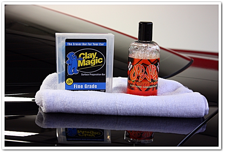 Dodo Juice Born Slippy and Clay Magic Fine Grade clay on a DI Great White Towel