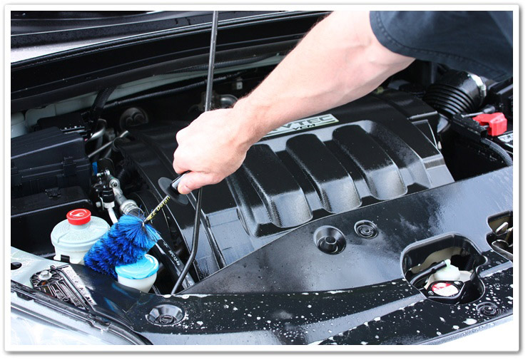 Using a Mini E-Z Detail Brush to clean engine bay Using a Mini E-Z Detail Brush to clean engine bay