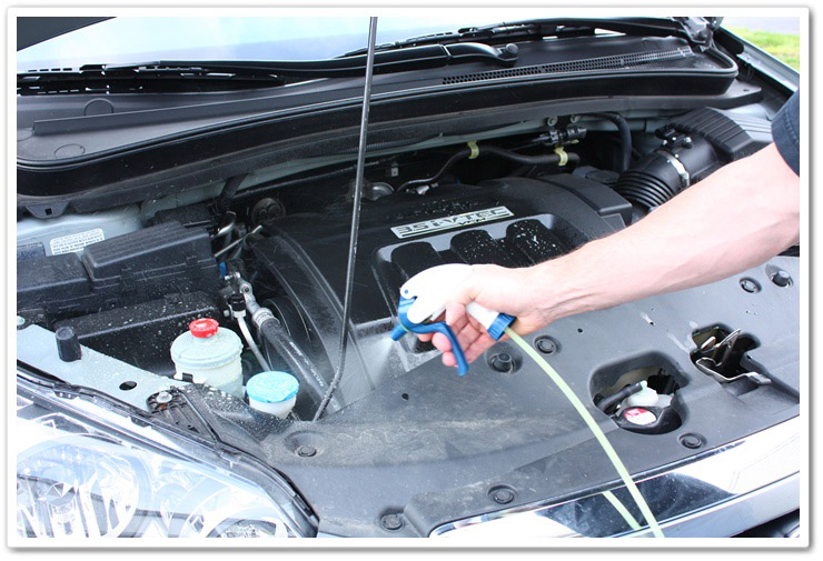 Spraying P21S Total Auto Wash in engine bay Spraying P21S Total Auto Wash in engine bay