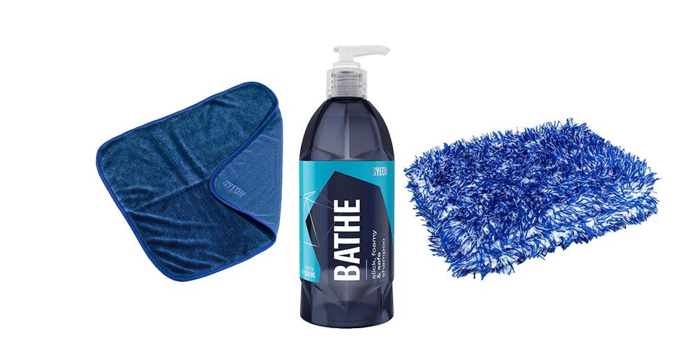 Gyeon Bathe, Silk Dryer and DI Monster Car Wash Mitt