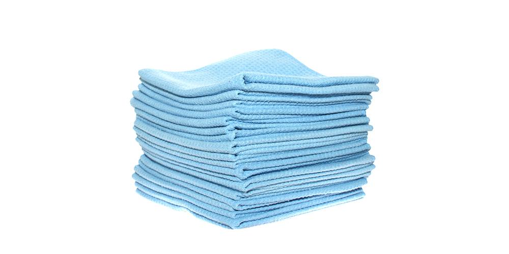 DI Microfiber Waffle Weave Glass Cleaning Towel Light Blue BULK 24x